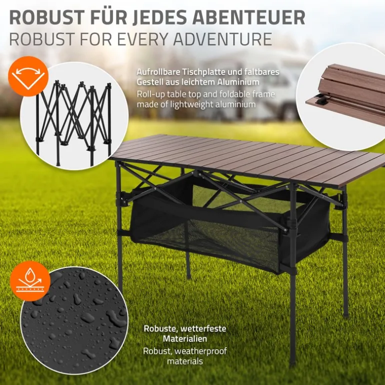 Campingtisch klappbar 118x55x64,5 cm Braun aus Aluminium Hauki
