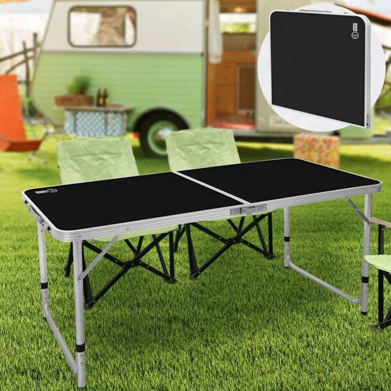 Campingtisch klappbar 120x60x54-70 cm Schwarz aus Aluminium