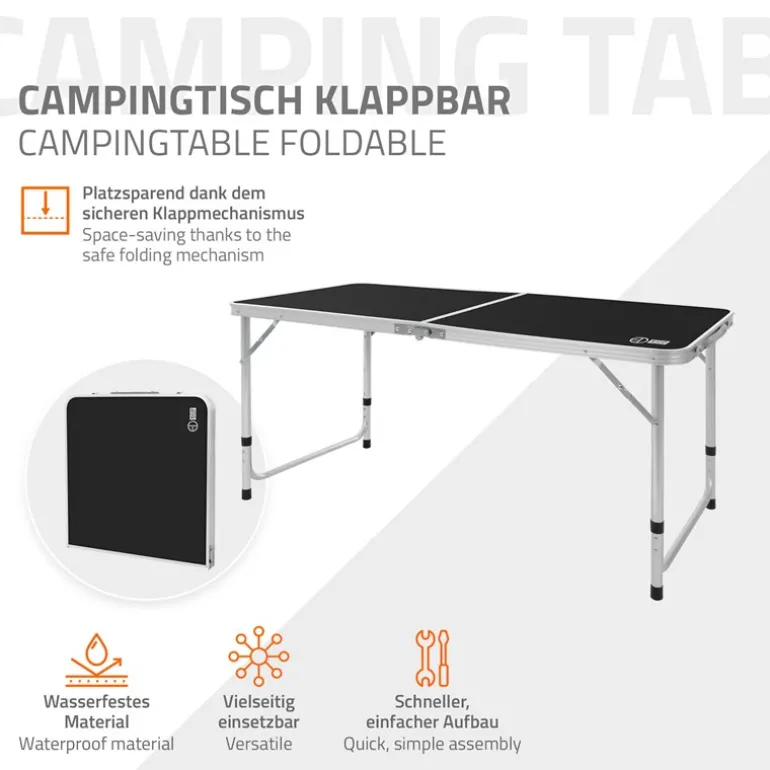 Campingtisch klappbar 120x60x54-70 cm Schwarz aus Aluminium