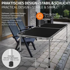 Campingtisch klappbar 120x60x54-70 cm Schwarz aus Aluminium