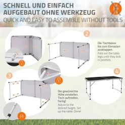 Campingtisch klappbar 120x60x54-70 cm Schwarz aus Aluminium