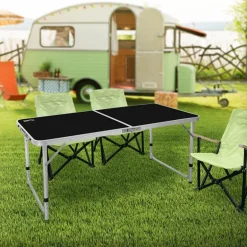 Campingtisch klappbar 120x60x54-70 cm Schwarz aus Aluminium