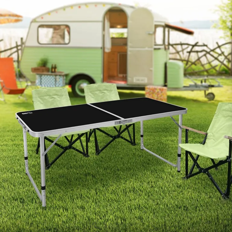 Campingtisch klappbar 120x60x54-70 cm Schwarz aus Aluminium