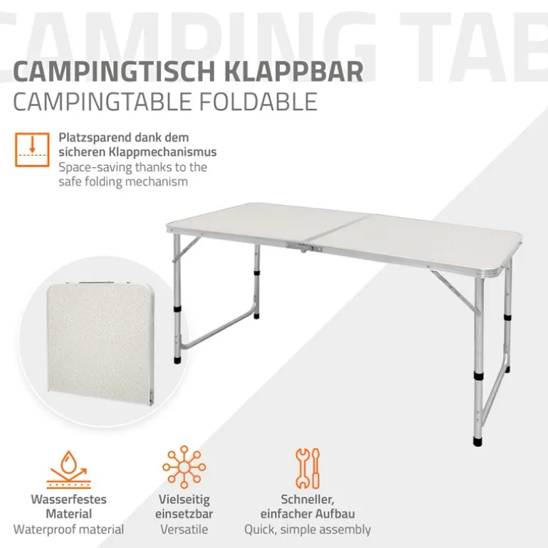 Campingtisch mit Tragegriff 120 cm Weiß/Creme aus Aluminium und MDF
