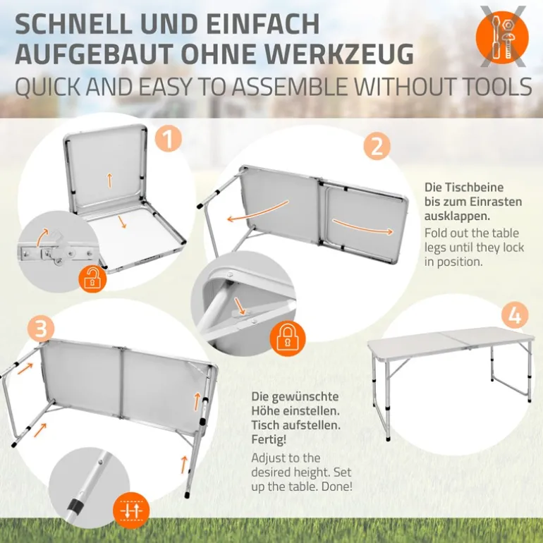 Campingtisch mit Tragegriff 120 cm Weiß/Creme aus Aluminium und MDF