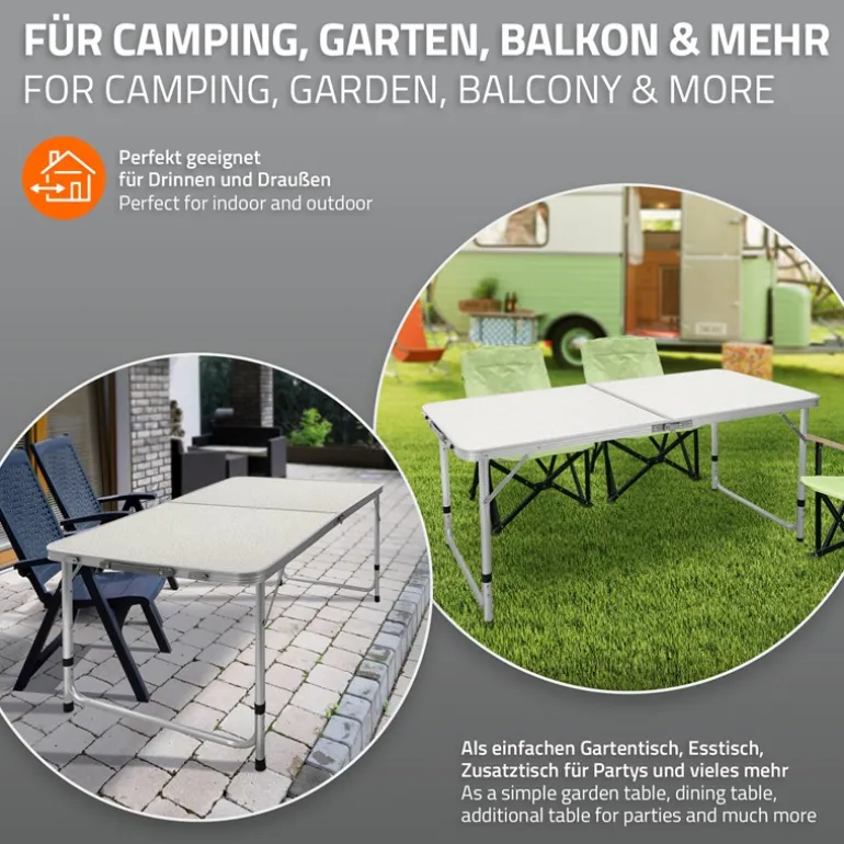 Campingtisch mit Tragegriff 120 cm Weiß/Creme aus Aluminium und MDF