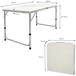 Campingtisch mit Tragegriff 120 cm Weiß/Creme aus Aluminium und MDF