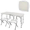 Campingtisch Set mit 4 Hocker 120 cm weiß aus Aluminium und MDF