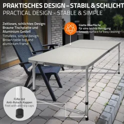 Campingtisch Set mit 4 Hocker 120 cm weiß aus Aluminium und MDF
