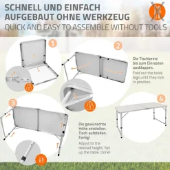 Campingtisch Set mit 4 Hocker 120 cm weiß aus Aluminium und MDF