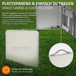 Campingtisch Set mit 4 Hocker 120 cm weiß aus Aluminium und MDF
