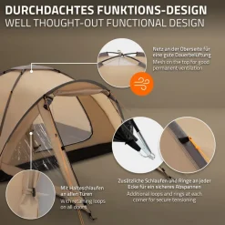 Campingzelt für 2-3 Personen 210x180x120 cm Beige-Grau Kuppelzelt Iglu-Zelt mit verschließbarem Vorraum
