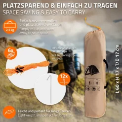 Campingzelt für 2-3 Personen 210x180x120 cm Beige-Grau Kuppelzelt Iglu-Zelt mit verschließbarem Vorraum