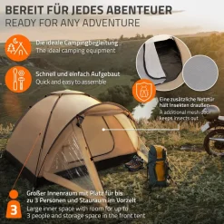 Campingzelt für 2-3 Personen 210x180x120 cm Beige-Grau Kuppelzelt Iglu-Zelt mit verschließbarem Vorraum
