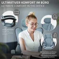 Chefsessel Bürostuhl höhenverstellbar Blau mit höhenverstellbarer Rückenlehne und Fuß-& Kopfstütze bis 120 kg ML-Design