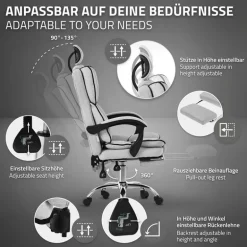 Chefsessel Bürostuhl höhenverstellbar Hellgrau mit höhenverstellbarer Rückenlehne und Fuß-& Kopfstütze bis 120 kg ML-Design