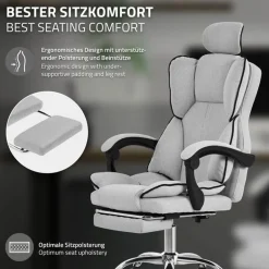 Chefsessel Bürostuhl höhenverstellbar Hellgrau mit höhenverstellbarer Rückenlehne und Fuß-& Kopfstütze bis 120 kg ML-Design