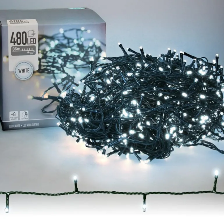 Cluster Lichterkette LED 36m, 480 LEDs Kaltweiß, 8 Leuchtmodi IP44 Innen/Außen