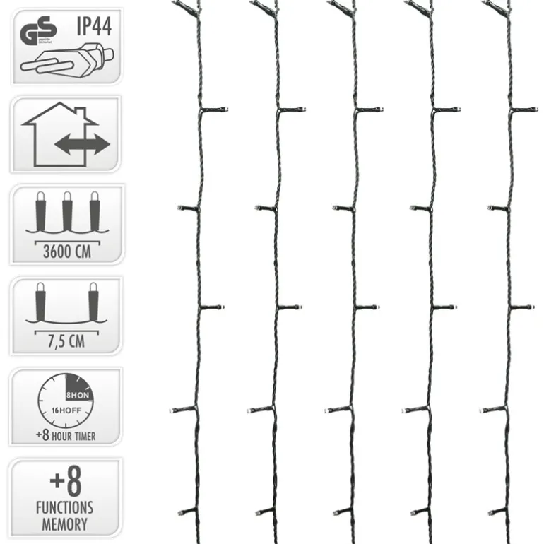Cluster Lichterkette LED 36m, 480 LEDs Kaltweiß, 8 Leuchtmodi IP44 Innen/Außen
