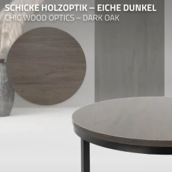 Couchtisch 2er Set Rund Eiche-dunkel/Schwarz aus MDF und Metall ML-Design