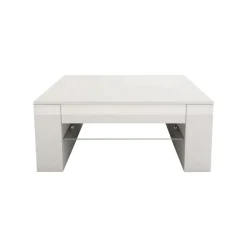 Couchtisch mit Glasablage und 4 Fächern 100x60x42 cm Weiß ML-Design