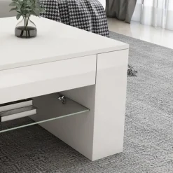 Couchtisch mit Glasablage und 4 Fächern 100x60x42 cm Weiß ML-Design