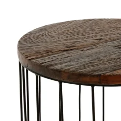 Couchtisch rund Ø 50x50 cm Natur/Schwarz aus Altholz, Metallgestell WOMO-Design