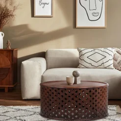 Couchtisch Ø 100x45 cm Braun aus Mangoholz  WOMO-Design