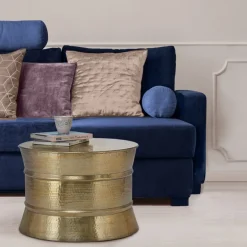Couchtisch Ø 62x33 cm Gold aus Aluminium-Legierung in Hammerschlag-Technik  WOMO-Design