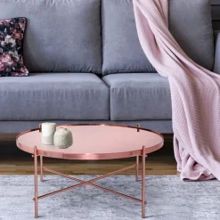 Couchtisch Ø 75x35 cm Kupfer aus Metall und Glas  WOMO-Design