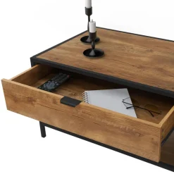 Couchtisch 110x54 cm mit Zeitschriftenfach Eiche Optik Braun Schwarz Wohnzimmertisch ML-Design