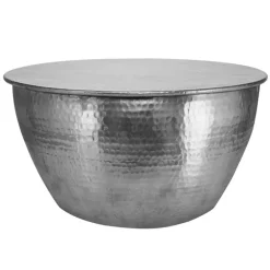 Couchtisch Ø 59x30,5 cm Silber aus Aluminium-Legierung in Hammerschlag-Technik WOMO-DESIGN