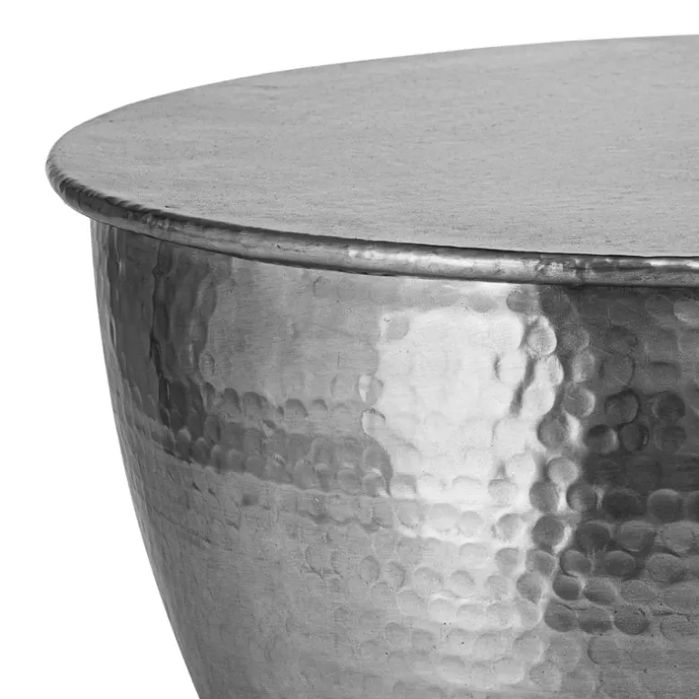 Couchtisch Ø 59x30,5 cm Silber aus Aluminium-Legierung in Hammerschlag-Technik WOMO-DESIGN