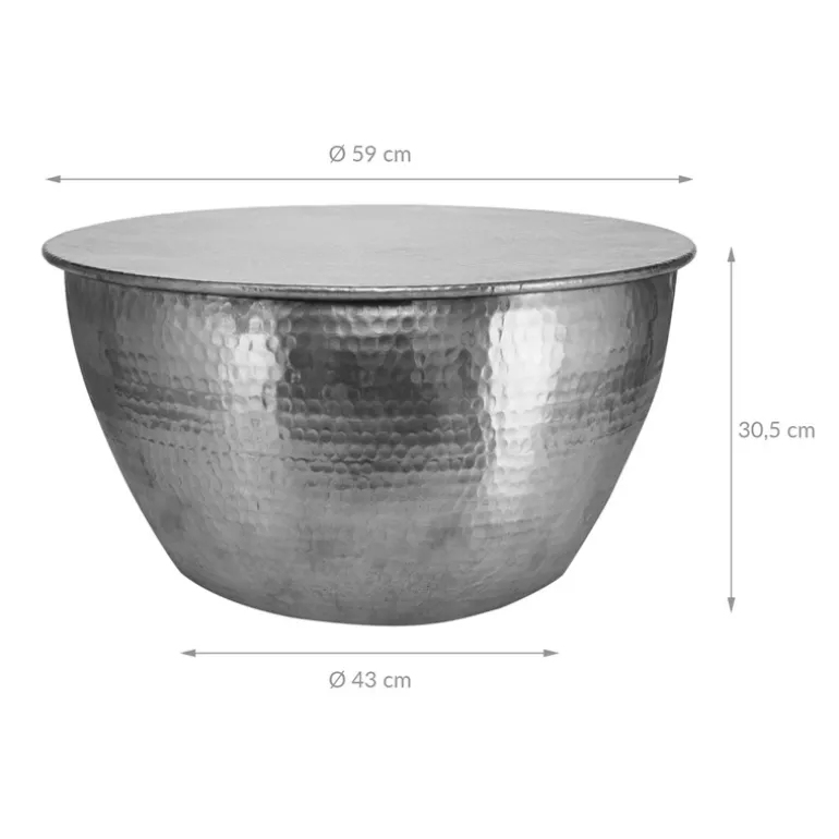 Couchtisch Ø 59x30,5 cm Silber aus Aluminium-Legierung in Hammerschlag-Technik WOMO-DESIGN