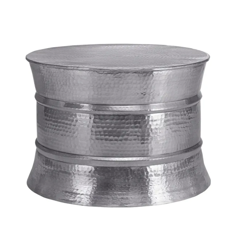 Couchtisch Ø 62x33 cm Silber aus Aluminium-Legierung in Hammerschlag-Technik WOMO-Design