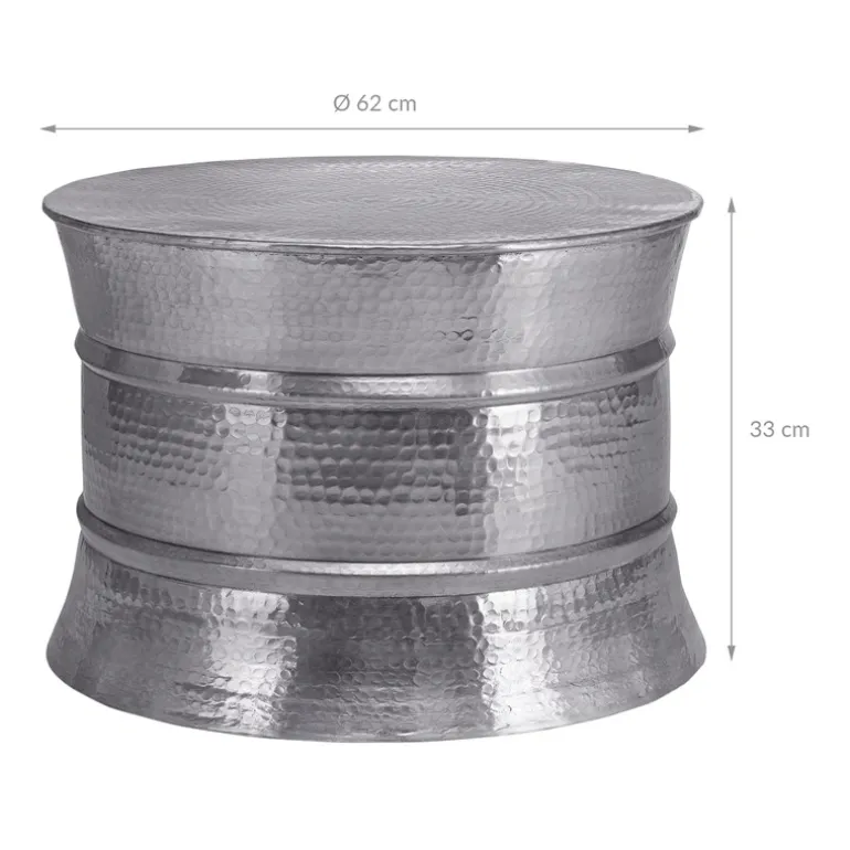 Couchtisch Ø 62x33 cm Silber aus Aluminium-Legierung in Hammerschlag-Technik WOMO-Design