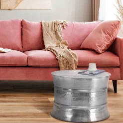Couchtisch Ø 62x33 cm Silber aus Aluminium-Legierung in Hammerschlag-Technik WOMO-Design