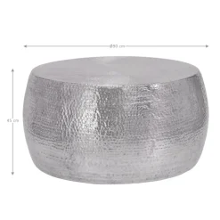 Couchtisch Ø 90x45 cm Silber aus Aluminium in Hammerschlag Optik WOMO-Design