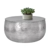 Couchtisch Ø 90x45 cm Silber aus Aluminium in Hammerschlag Optik WOMO-Design