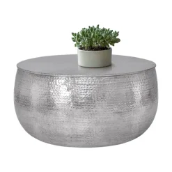 Couchtisch Ø 90x45 cm Silber aus Aluminium in Hammerschlag Optik WOMO-Design