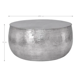 Couchtisch Ø 90x45 cm Silber aus Aluminium in Hammerschlag Optik WOMO-Design