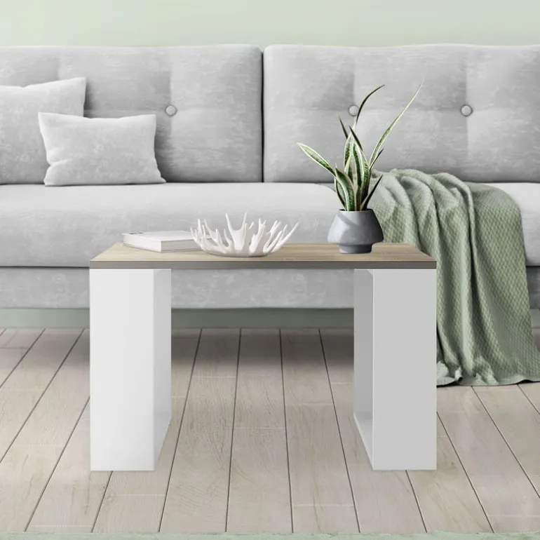 Couchtisch 65x65x40 cm Eiche-Optik/Weiß ML-Design