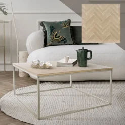 Couchtisch 80x80x40 cm Fischgrätenmuster Eichen-Optik mit Stahlgestell ML-Design