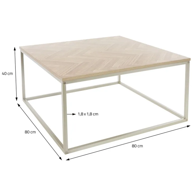 Couchtisch 80x80x40 cm Fischgrätenmuster Eichen-Optik mit Stahlgestell ML-Design