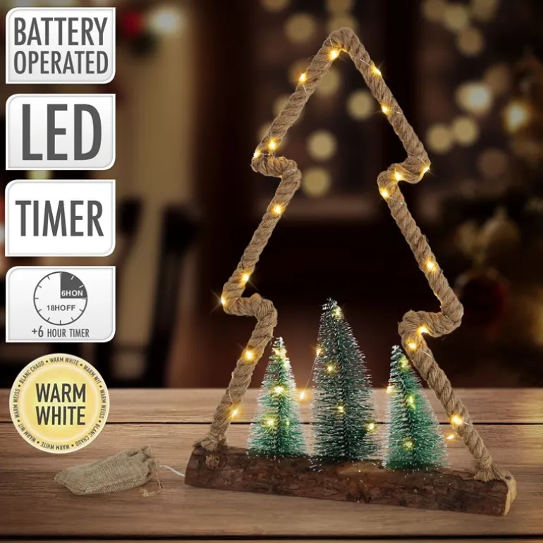 Deko LED Weihnachtsbaum aus Juteseil Standfigur 45 cm warmweiß mit Timerfunktion