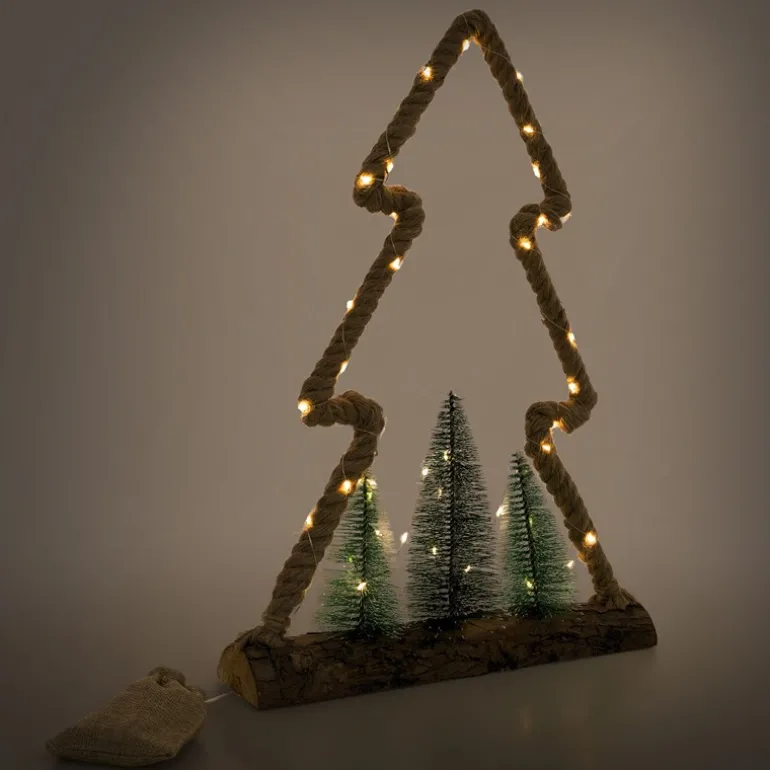 Deko LED Weihnachtsbaum aus Juteseil Standfigur 45 cm warmweiß mit Timerfunktion