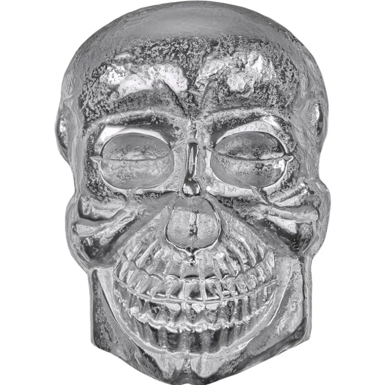 Deko Skull Totenkopf Wandskulptur Silber 42x30 cm mit Nickel Finish aus Aluminium WOMO-Design