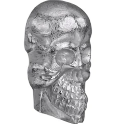 Deko Skull Totenkopf Wandskulptur Silber 42x30 cm mit Nickel Finish aus Aluminium WOMO-Design