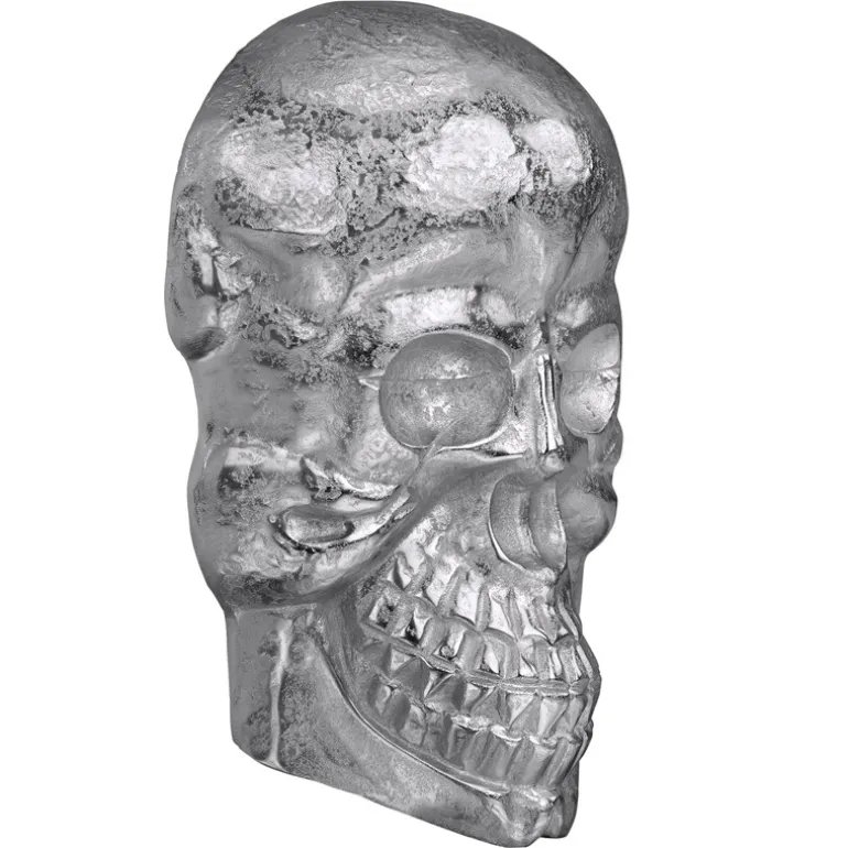 Deko Skull Totenkopf Wandskulptur Silber 42x30 cm mit Nickel Finish aus Aluminium WOMO-Design