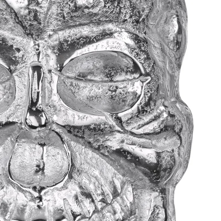 Deko Skull Totenkopf Wandskulptur Silber 42x30 cm mit Nickel Finish aus Aluminium WOMO-Design